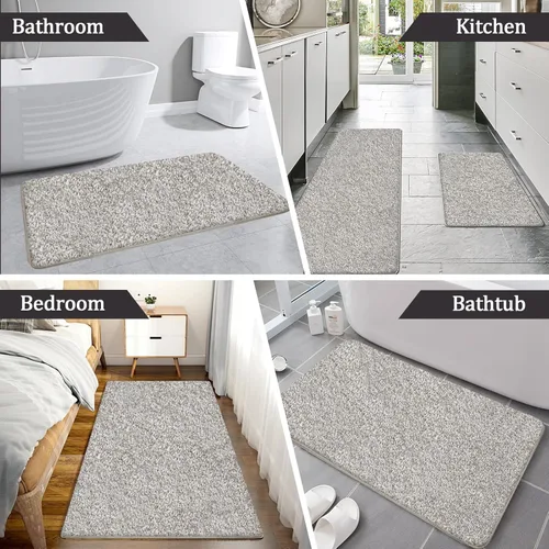 Miniatura 8 de Alfombra de baño beige extra larga de 59.1 x 23.6 pulgadas, alfombra de baño grande de microfibra lanuda antideslizante, absorbente, extra suave