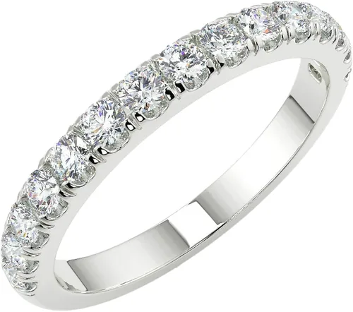 Anillo de diamantes de oro blanco natural de 14 quilates para mujer, aniversario de boda, banda fina apilable de 12 quilates (color H-I, claridad