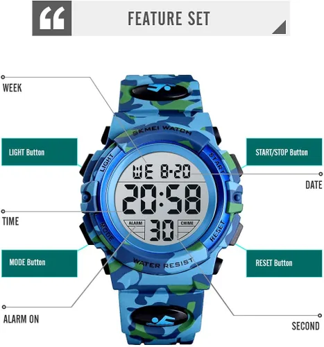 Miniatura 3 de FIZILI Reloj digital deportivo impermeable para niños, reloj despertador de 1224 H, cronómetro, calendario de 3 a 15 años, reloj de pulsera