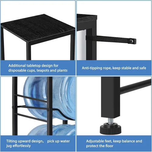 Miniatura 4 de smusei Soporte para jarra de agua de 5 galones, resistente de 4 niveles, con estantes de almacenamiento, estante desmontable para jarra de agua de 5