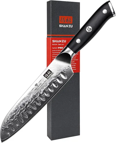 Miniatura 8 de SHAN ZU Cuchillo de chef, cuchillo de acero damasquino de 8 pulgadas, cuchillo de cocina profesional, cuchillos de utilidad de acero de alto carbono