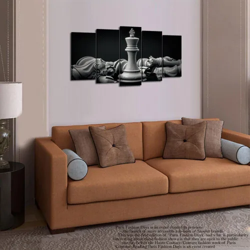Miniatura 3 de Kreative Arts - Pintura de pared de rey y caballero de ajedrez blanco y blanco en lienzo, 5 piezas, impresiones artísticas, póster, obras de arte