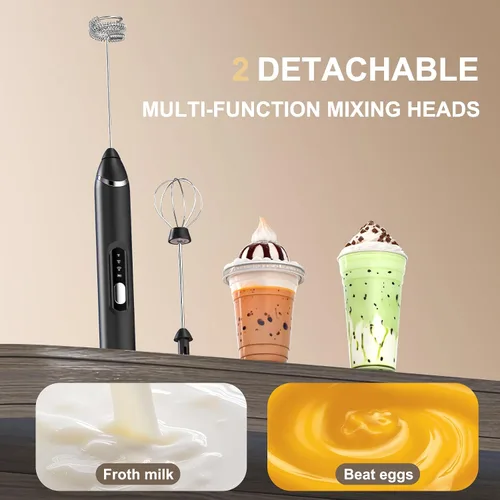 Miniatura 6 de Espumador de leche recargable para plantas, espumador de leche de café de 3 velocidades portátil con 2 batidores de acero inoxidable desmontables