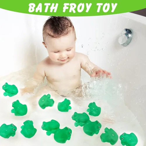 Miniatura 4 de Mototo 60 piezas de ranas chirriantes pequeñas ranas chirriantes flotan juguete de baño verde ducha natación bañera juguete relleno huevos de Pascua