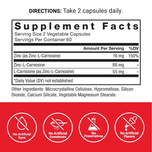 Miniatura 4 de Force Factor Cápsulas de zinc L-carnosina para apoyar la salud gástrica y digestiva, suplemento para la digestión y la hinchazón, vegano, sin OMG