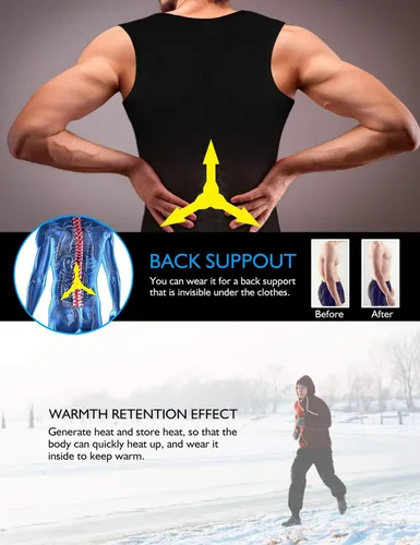 Miniatura 4 de Chaleco de sauna para hombre, entrenador de cintura, moldeador de cuerpo, neopreno caliente, deporte, fitness, gimnasio, entrenamiento, camiseta sin