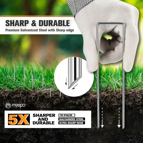 Miniatura 3 de M MEEPO Estacas de jardín, 10 piezas de 6 pulgadas, grapas galvanizadas para paisajismo que nunca se oxidan, estacas duraderas 5 veces más afiladas