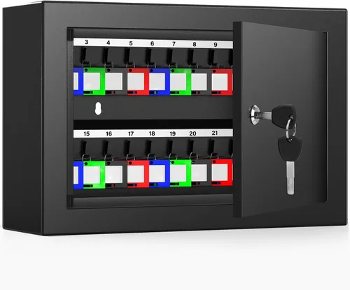 Nebakne 40 Keys Key Cabinet, Anti-Theft Key Lock Box with Key Tags, Adjustable Key Organizer Wall Safe for Office House Rental Business