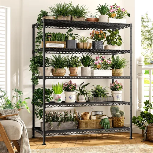 Miniatura 4 de REIBII Estantes de almacenamiento de 5 niveles, estantes de alambre ajustables, estantes de cocina de 13.4 pulgadas de profundidad x 23.2 pulgadas