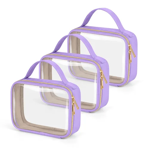 Miniatura 22 de Bolsa de aseo transparente Wedama, paquete de 2 bolsas de maquillaje transparentes con asas, bolsas cosméticas de PVC para mujeres y hombres, bolsas
