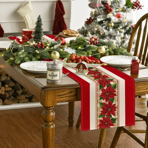 Miniatura 2 de Camino de mesa de flores rojas en acuarela de Navidad, 13 x 72 pulgadas, decoración de mesa navideña para el hogar, cocina, restaurante, B 13 x 72