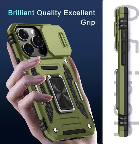Miniatura 224 de DEERLAMN Funda para iPhone Xs Max con funda deslizante para cámara + protector de pantalla, soporte giratorio de anillo de grado militar a prueba