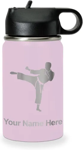Miniatura 20 de Botella de agua personalizada LaserGram, Karate Man, de acero inoxidable con doble pared aislada al vacío con tapa abatible, regalo personalizado