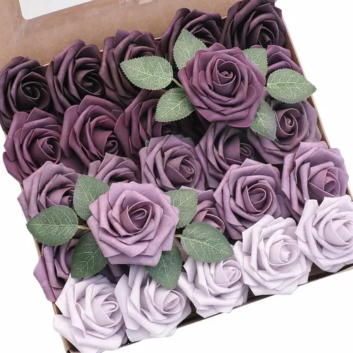 Miniatura 7 de Floroom Flores artificiales, 25 piezas de rosas falsas de espuma de aspecto real con tallos para ramos de boda, centros de mesa de despedida