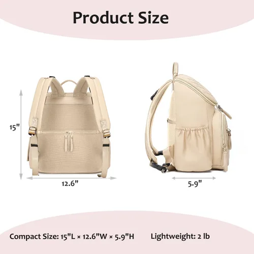 Miniatura 6 de LORADI Mochila ligera para pañales con clips para cochecito, bolsillos aislados, artículos esenciales para baby shower, color beige