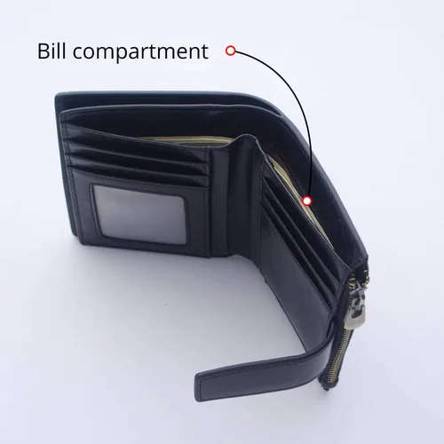 Miniatura 5 de Bveyzi - Billetera pequeña de cuero para mujer con bloqueo RFID, de dos pliegues con cremallera, con ranuras para tarjetas de crédito y ventana