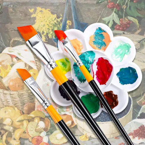 Miniatura 5 de Containlol Juego de 6 pinceles de pintura acrílica de 1/2 pulgada, juego de pinceles planos en ángulo, pequeños pinceles de pintura