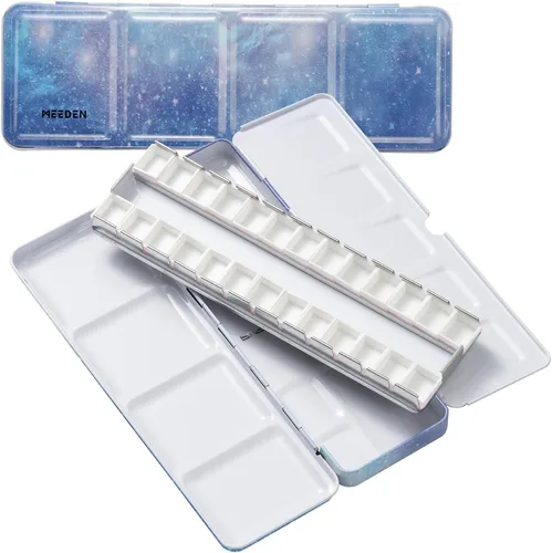 Miniatura 12 de MEEDEN Paleta de pintura de acuarela vacía: paleta de colores de agua de viaje con 12 medias sartenes - Caja de lata portátil de paleta de metal
