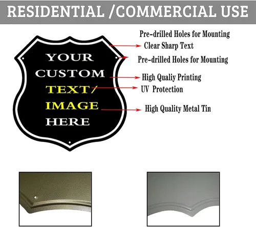 Miniatura 3 de Letreros de metal personalizados con forma de escudo, letreros de estaño personalizados con imagen de texto, imagen, letreros de aluminio
