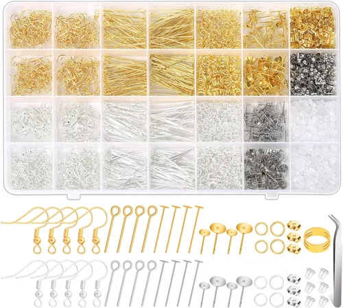 Miniatura 8 de Modacraft - Kit de fabricación de aretes hipoalergénicos, 2000 piezas, kit de suministros para hacer aretes con ganchos hipoalergénicos, componentes
