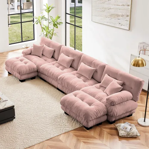 Miniatura 90 de Otomana beige para sofá modular modular, sofá individual, asiento otomano para sofá modular convertible, sofás de terciopelo para sala de estar