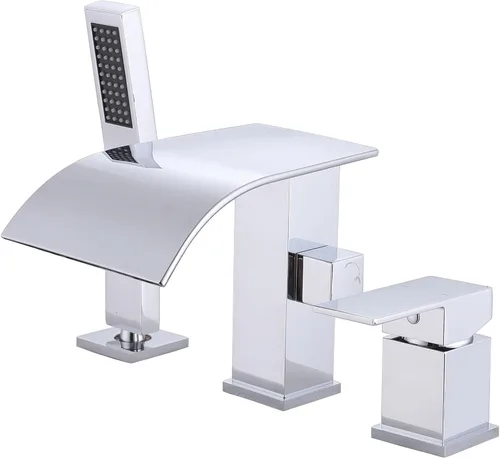 Miniatura 11 de Grifo de bañera romana tipo cascada con ducha de mano, grifo llenador de bañera de montaje en cubierta con rociador, juego de grifería de ducha