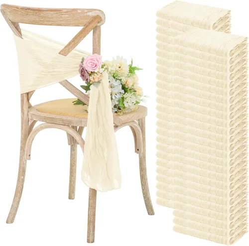 Miniatura 15 de YMHPRIDE 50 bandas para sillas de gasa de boda, diseño de lazos, para bodas, fiestas, banquetes, restaurantes, hoteles, fundas plegables para Beige