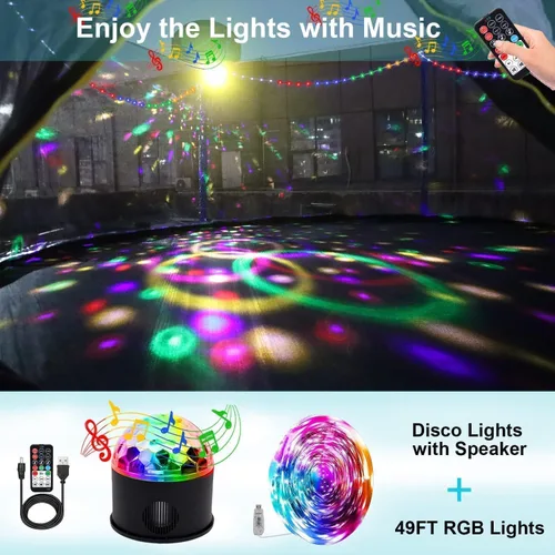 Miniatura 5 de 1500 libras 10 12 14 15 16 pies para adultos y niños con rociador, luces, aro de baloncesto, bolas de agua, 16 calcetines, trampolín recreativo