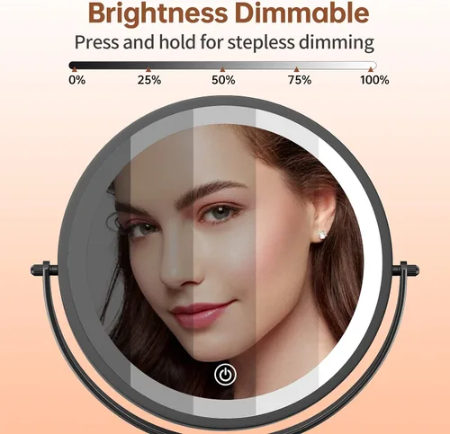 Miniatura 3 de Benbilry Espejo de tocador de maquillaje iluminado de 8 pulgadas con luces, 3 colores regulables, aumento 1X/10X, espejo cosmético con luz de doble
