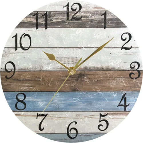 Miniatura 16 de Reloj de pared rústico retro con puerta de granero de madera, marrón, azul, funciona con pilas, silencioso, sin tictac, 10 pulgadas, reloj de mesa