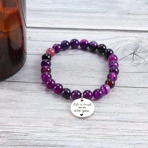 Miniatura 6 de Haoze Regalos para mujeres, cuentas de amatista, Life is Tough But So Are You, pulsera inspiradora Feel Better Get Well Soon, regalo para mujeres