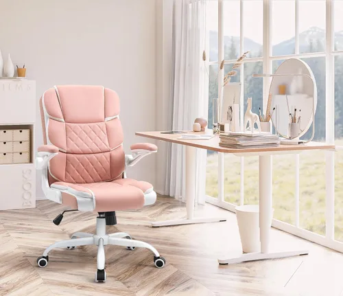 Miniatura 2 de SEATZONE Silla de Escritorio Rosa Silla de Oficina Ejecutiva Moderna con Brazos Silla de Escritorio de Computadora de Piel Sintética para Niñas