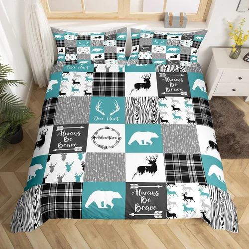 Miniatura 16 de Funda de edredón de ciervos de alce, juego de ropa de cama de animales del bosque, decoración rústica de granja, funda de edredón individual