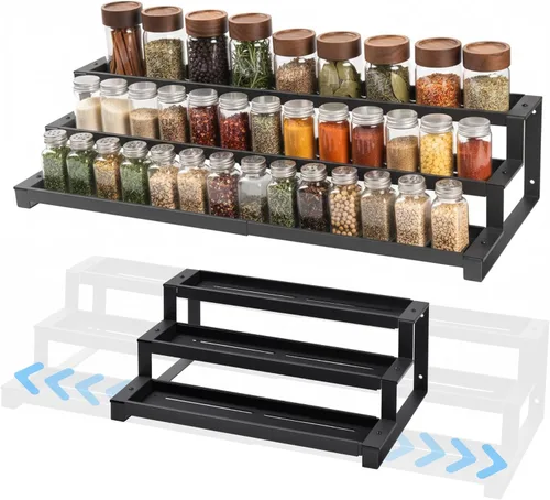 Organizador de especias de 3 niveles para armario de cocina o despensa, estante de organización de especias expandible de 16 a 29 pulgadas,