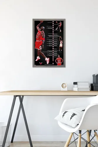 Miniatura 6 de Trends International Michael Jordan - Póster de pared de línea de tiempo, 14.725 x 22.375 pulgadas, versión enmarcada de madera de granero
