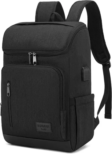 YALUNDISI - Mochila vintage con puerto de carga USB para mujeres y hombres para laptop y viajes, Negro, 15,6 pulg.