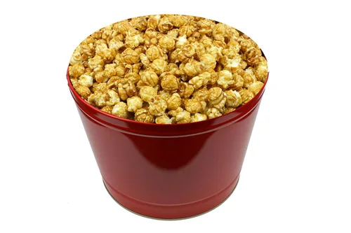Signature Popcorn Lata de metal reutilizable rojo sólido de 2 galones, caramelo, regalo de vacaciones