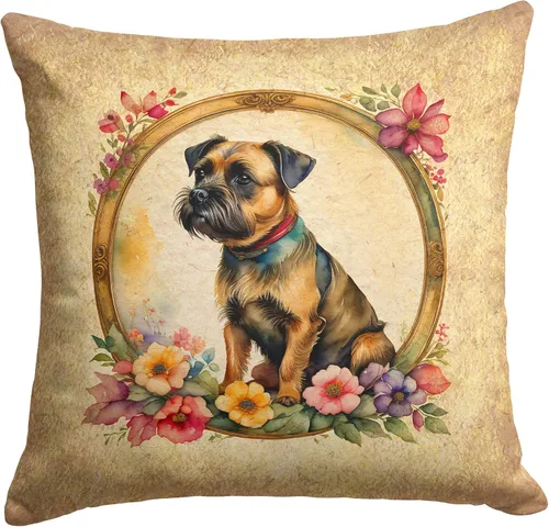 Miniatura 266 de Caroline's Treasures DAC2072PW1414 Affenpinscher and Flowers - Almohada decorativa de tela, lavable a máquina, para interiores y exteriores