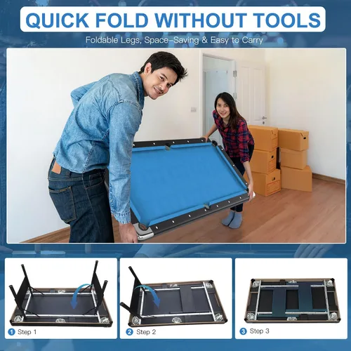 Miniatura 5 de Mesa de billar 3 en 1, mesa de billar plegable de 65.75 pulgadas con mesa de ping pong y parte superior de comedor, mesa de juego múltiple incluye