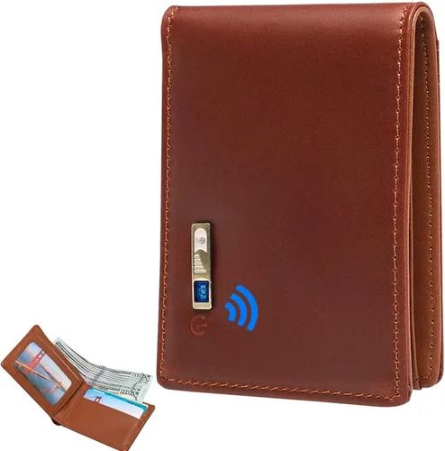 Cartera rastreable para hombres Anti-perdida Cartera para hombre GPS Tracker & Finder tarjeta de crédito (marrón) Regalo de Navidad