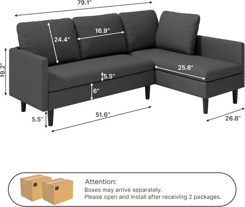 Miniatura 2 de Gizoon Sofá modular modular en forma de L, sofá cama moderno de 4 asientos con módulos desmontables, tela de tela de rizo, 6 patas para sala de Gris