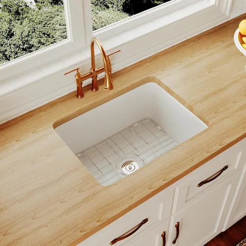 Miniatura 13 de DeerValley Fregadero de Cocina Empotrado de 45.7 cm L x 45.7 cm A Fregadero de Un Solo Tazón de Barro Refractario Cuadrado para Barra con Rejilla