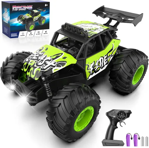 Miniatura 8 de Auto a control remoto, autos RC todo terreno con interruptor de velocidad, camión RC con faros LED y baterías recargables, juguete Monster Truck