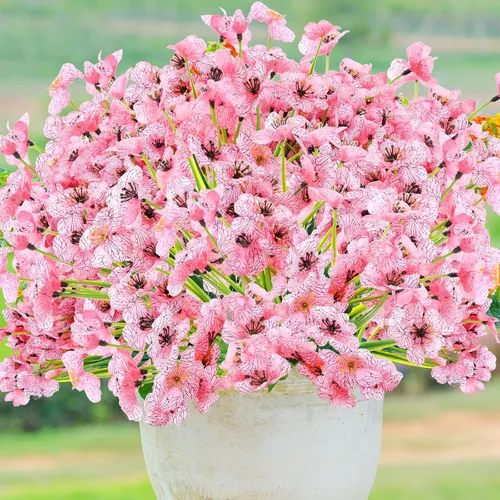 Miniatura 8 de Jutom 24 piezas de flores artificiales para decoración al aire libre, flores sintéticas de seda resistentes a los rayos UV, plantas a granel, Azul