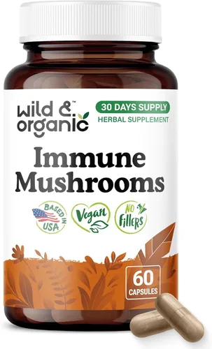 Wild & Organic Cápsulas de complejo de hongos inmunes – 8 suplementos de mezcla de hongos para apoyo inmunológico con cola de pavo, chaga, polvo de