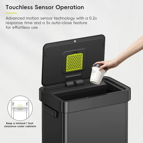 Miniatura 3 de EKO Deluxe Mirage-T - Bote de basura rectangular sin contacto con sensor de movimiento de 50 litros/13.2 galones, acabado de acero inoxidable negro