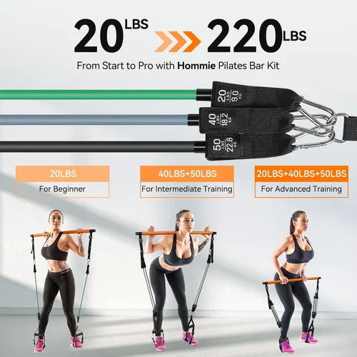 Miniatura 3 de Hommie Kit de barra de pilates portátil con bandas de resistencia para hombres y mujeres, barra de pilates mejorada de 3 secciones con bandas