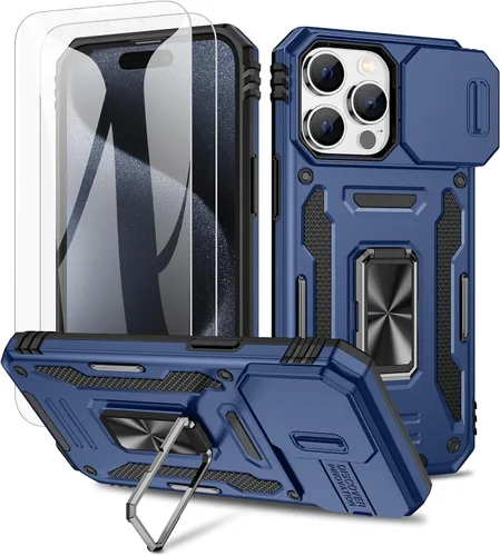 Miniatura 7 de Maxdara Funda para iPhone 14 Pro Max, con cubierta deslizante para cámara y soporte giratorio de 360° integrado y protector de pantalla de vidrio