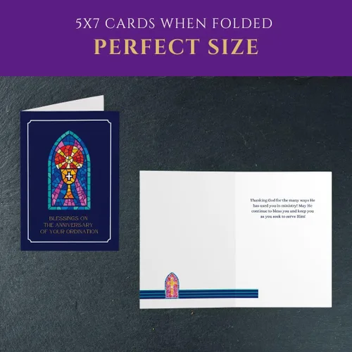 Miniatura 3 de Tarjeta de felicitación de aniversario de ordenación con sobre, diseño cristiano de vitrales con mensaje de bendición, tarjeta religiosa premium