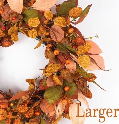 Miniatura 3 de Corona de otoño con calabaza pequeña, bayas y hojas, 22 pulgadas, decoración de granja para interiores y exteriores